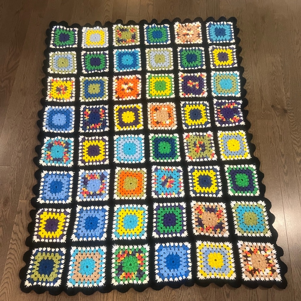 Vintage Crochet Afghan Blanket Granny Square Multicolor 60” x 43”. - Picture 1 of 6